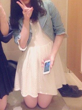 「デニム ジャケット」｜「アイテム（ワンピース）」を使った、ゆりかさんさん（レディース・158cm）の春コーディネート
