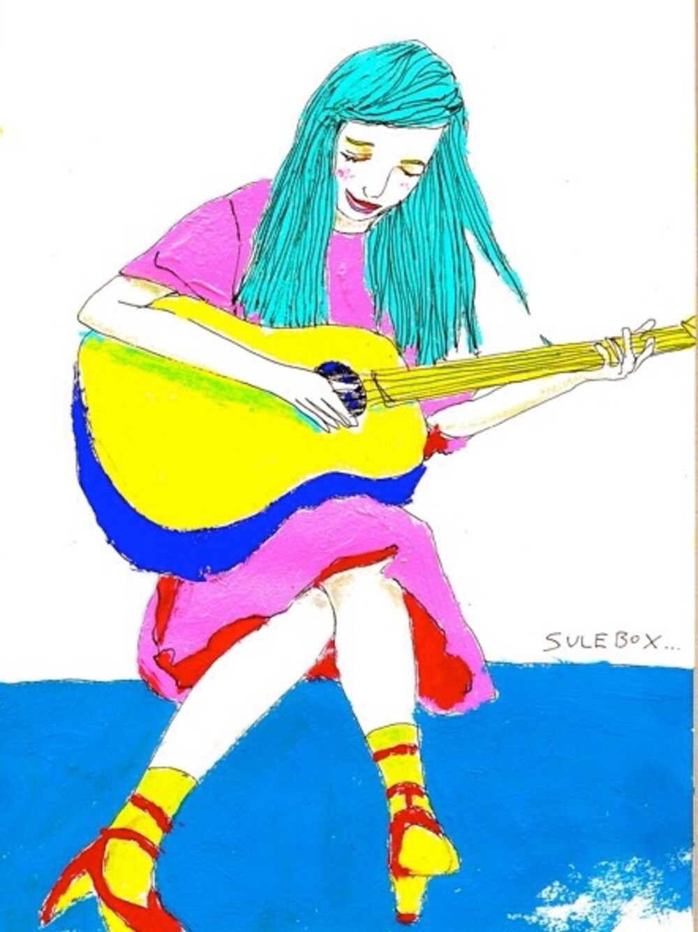 「ワンピース、ギター、ソックス、ソックス×パンプス」｜「SULEBOXのアイテム（ワンピース、ピンク系）」を使った、SULEBOXさん（レディース・161cm）の春コーディネートの1枚目の写真