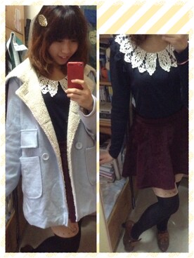「skirt」｜「アイテム（ムートンコート）」を使った、Cynthia Chanさん（レディース・154cm）の冬コーディネート