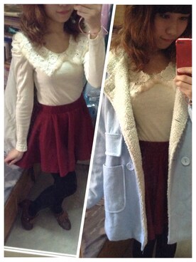 「skirt」｜「アイテム（ムートンコート）」を使った、Cynthia Chanさん（レディース・154cm）の冬コーディネート