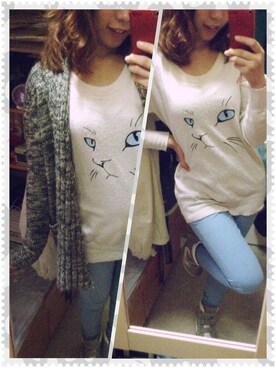 「アイテム（その他シューズ、グレー系）」を使った、Cynthia Chanさん（レディース・154cm）の冬コーディネート