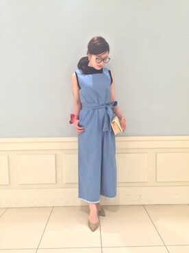 「Rouge vif（ルージュヴィフ）のアイテム（つなぎ/オールインワン）」を使った、yamaさん（レディース・157cm）の春コーディネート