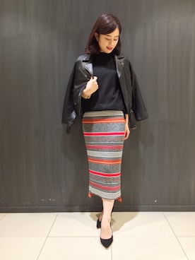 「Rouge vif（ルージュヴィフ）のアイテム（ライダースジャケット）」を使った、yamaさん（レディース・157cm）の秋コーディネート