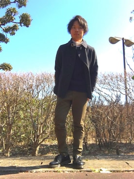 「semantic design（セマンティックデザイン）のアイテム（トレンチコート）」を使った、ゆうりんごさん（メンズ・163cm）の冬コーディネート