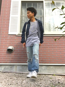 「Tシャツ×デニム」｜「アイテム（ナイロンジャケット）」を使った、ゆうりんごさん（メンズ・163cm）の春コーディネート