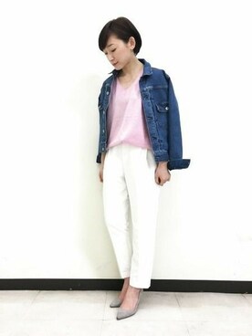 「アパートバイローリーズ」｜「アイテム（デニムジャケット）」を使った、さちさん（レディース・160cm）の春コーディネート