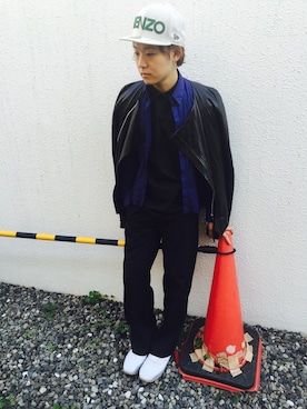 「原宿」｜「アイテム（ライダースジャケット）」を使った、Takumasa Maejimaさん（メンズ・168cm）の秋コーディネート