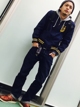 「BACKDROP（バックドロップ）のアイテム（バッグ）」を使った、林晃太朗さん（メンズ・172cm）の冬コーディネート