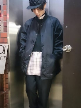 「UNUSED」｜「アイテム（ナイロンジャケット）」を使った、シュガーさん（メンズ・185cm）の冬コーディネート