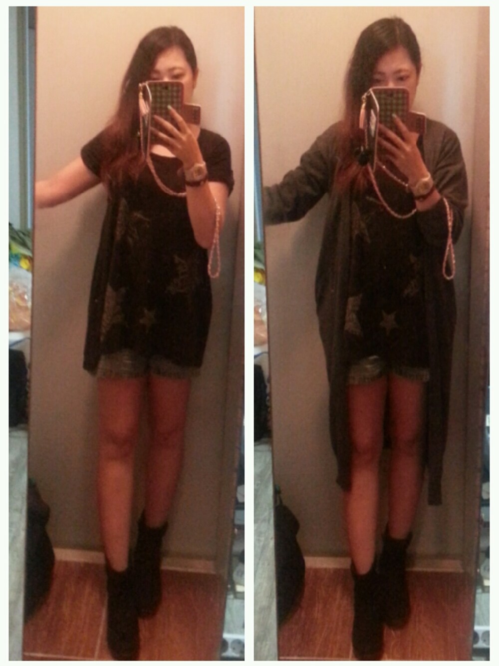 ブルー系のパンツを着用したレディースの秋コーディネートの1枚目の写真