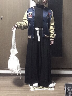 「カオリノモリ」｜「アイテム（スタジャン）」を使った、柚子胡椒さん（レディース・155cm）の秋コーディネート