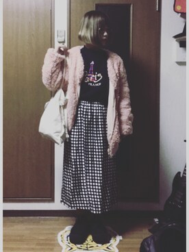 「USEDのアイテム（スカート、ブラック系）」を使った、柚子胡椒さん（レディース・155cm）の秋コーディネート