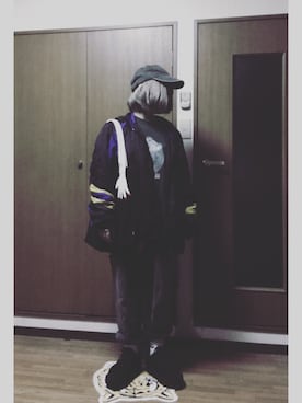 「WEGO（ウィゴー）のアイテム（その他アウター、ブルー系）」を使った、柚子胡椒さん（レディース・155cm）の秋コーディネート