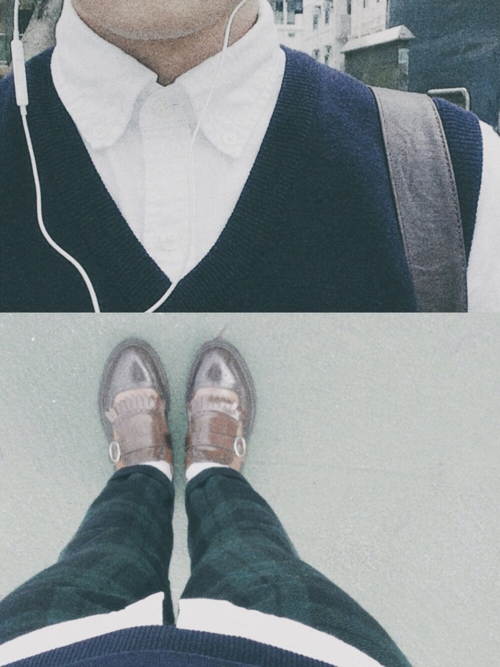 「checked、loafer、vest、navy、BROWN、shirts、green」｜「CASIOのアイテム（アナログ腕時計、ゴールド系）」を使った、Jacobs さん（メンズ・175cm）の秋コーディネートの1枚目の写真
