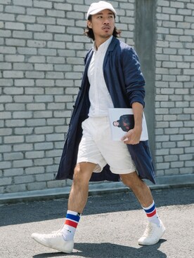 「H&M（エイチ・アンド・エム）のアイテム（ダウンジャケット/コート）」を使った、Ethan Chuさん（メンズ・172cm）の春コーディネート