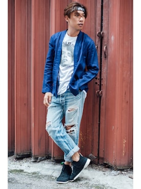 「Playhoundのアイテム」を使った、Ethan Chuさん（メンズ・172cm）の春コーディネート