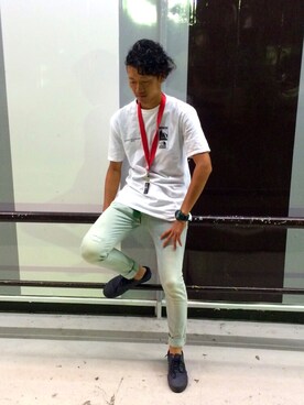 「アイテム（デニムパンツ、シルバー系）」を使った、ちゃんまがさん（メンズ・176cm）の夏コーディネート