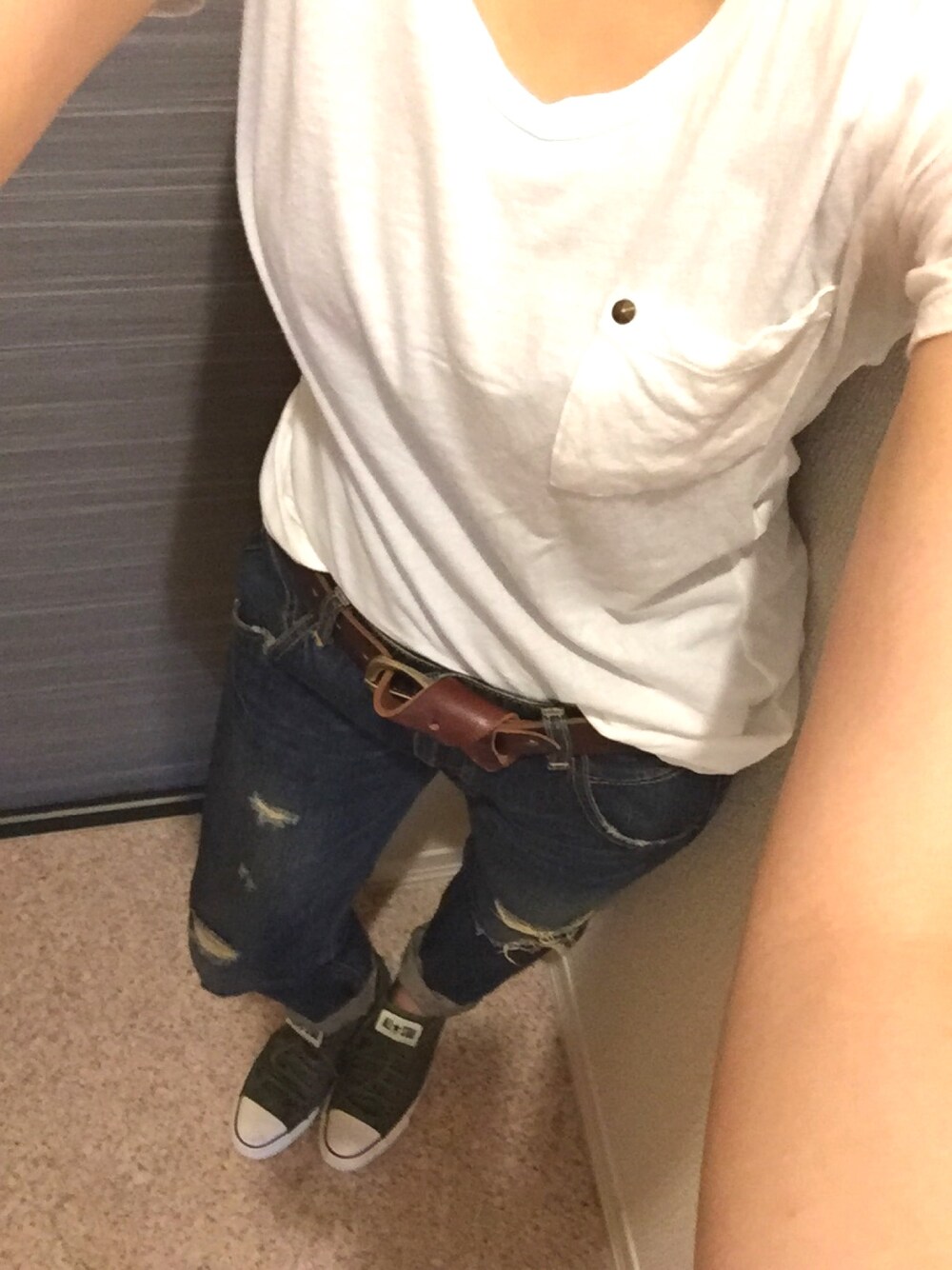 「アングリッド、シンプル」｜「Ungridの【Casual】BASIC Tｼｬﾂ（Tシャツ/カットソー、ホワイト系）」を使った、PiyoPiyoさん（レディース・158cm）の夏コーディネートの1枚目の写真