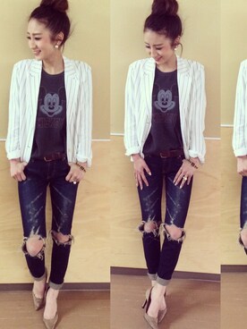 「ストライプジャケット」｜asukaさん（レディース・163cm）の冬コーディネート