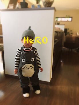 「トトロ」｜「アイテム（サロペット/オーバーオール）」を使った、HeROさん（キッズ・80cm）の冬コーディネート