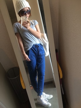 「デニムライク」｜「アイテム（ニットキャップ/ビーニー）」を使った、maikoroさん（レディース・158cm）の夏コーディネート