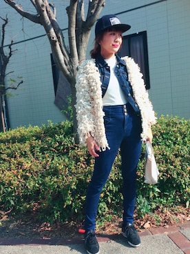 「DHOLIC（ディーホリック）のアイテム（その他アウター）」を使った、maikoroさん（レディース・158cm）の冬コーディネート