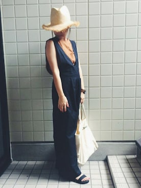 「テラコッタ」｜「アイテム（つなぎ/オールインワン）」を使った、maikoroさん（レディース・158cm）の夏コーディネート