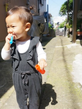 「PETIT BATEAU（プチバトー）のアイテム（肌着、ホワイト系）」を使った、2a1o2さん（キッズ・70cm）の春コーディネート