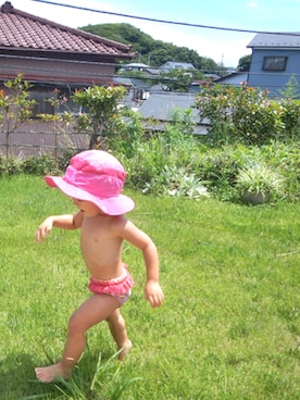 「ノースフェイス」｜「アイテム（水着/着物・浴衣）」を使った、2a1o2さん（キッズ・70cm）の夏コーディネート