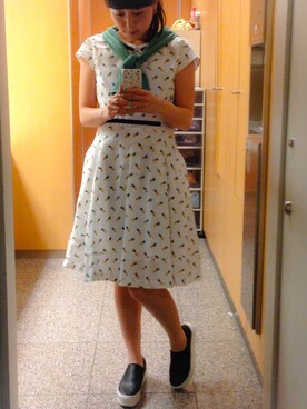 「2% TOKYO（トゥーパーセントトウキョウ）のFruit juicyワンピース（ワンピース、ホワイト系）」を使った、ゆのみさん（レディース・157cm）の夏コーディネート