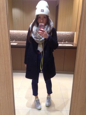 「JEANASIS（ジーナシス）の≪3日間限定!!SALEアイテム10%OFF≫BIGチェスターコート/554635（チェスターコート、ブラック系）」を使った、ゆのみさん（レディース・157cm）の冬コーディネート