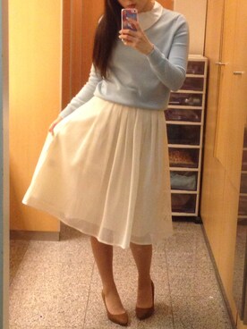 「CARVEN（カルヴェン）のTECHNICAL KNIT （ニット/セーター、ブルー系）」を使った、ゆのみさん（レディース・157cm）の冬コーディネート