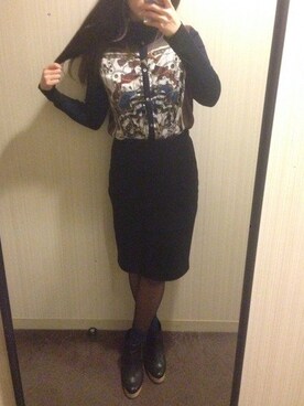 「GALLARDAGALANTE（ガリャルダガランテ）のスカーフコンビカーディガン（カーディガン/ボレロ、ブルー系）」を使った、ゆのみさん（レディース・157cm）の冬コーディネート