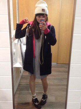 「JEANASIS（ジーナシス）の≪3日間限定!!SALEアイテム10%OFF≫BIGチェスターコート/554635（チェスターコート、ブラック系）」を使った、ゆのみさん（レディース・157cm）の春コーディネート