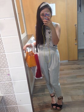 「GU（ジーユー）のアイテム（トップス、グレー系）」を使った、ゆのみさん（レディース・157cm）の夏コーディネート