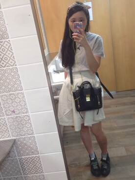 「And A（アンドエー）のオーバーチュールTee（Tシャツ/カットソー、グレー系）」を使った、ゆのみさん（レディース・157cm）の夏コーディネート