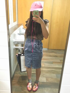 「アイテム（その他トップス、ブラウン系）」を使った、ゆのみさん（レディース・157cm）の夏コーディネート