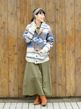 「カウチン」｜「アイテム（ワンピース/ドレス）」を使った、おくぅさん（レディース・156cm）の秋コーディネート