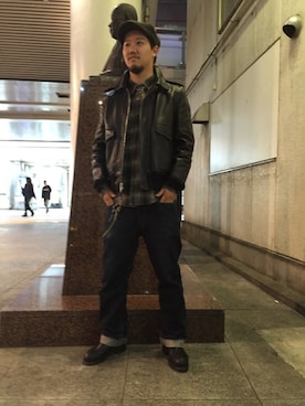 「CALEE（キャリー）のアイテム（キャスケット）」を使った、ohtaさん（メンズ・176cm）の秋コーディネート