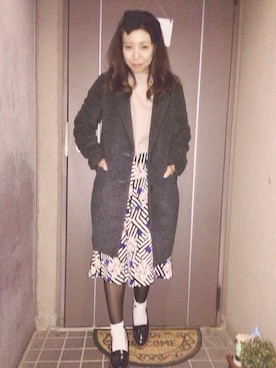「ヒール×靴下」｜「アイテム（チェスターコート）」を使った、ayanoさん（レディース・153cm）の冬コーディネート