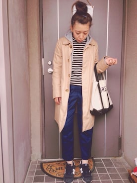 「ROPE' PICNIC（ロペピクニック）のアイテム（ステンカラーコート）」を使った、ayanoさん（レディース・153cm）の春コーディネート