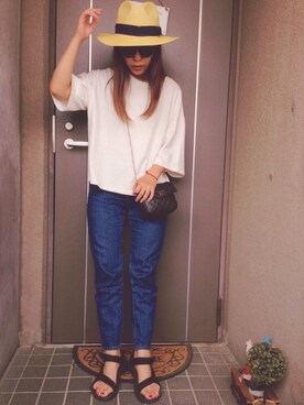 「Ray BEAMS（レイビームス）のRay BEAMS / 中折れ HAT（ハット）」を使った、ayanoさん（レディース・153cm）の夏コーディネート