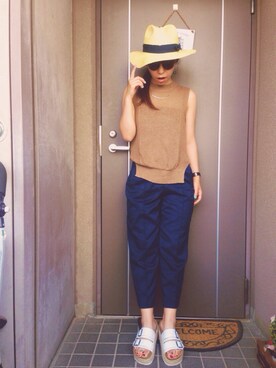 「Ray BEAMS（レイビームス）のRay BEAMS / 中折れ HAT（ハット）」を使った、ayanoさん（レディース・153cm）の夏コーディネート