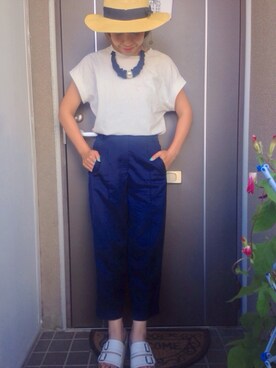 「Ray BEAMS（レイビームス）のRay BEAMS / 中折れ HAT（ハット）」を使った、ayanoさん（レディース・153cm）の夏コーディネート