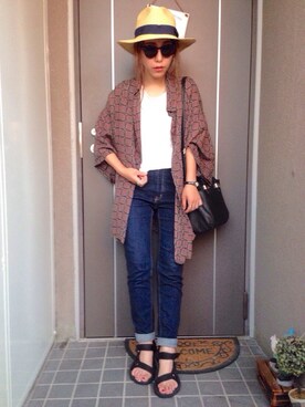 「Ray BEAMS（レイビームス）のRay BEAMS / 中折れ HAT（ハット）」を使った、ayanoさん（レディース・153cm）の夏コーディネート