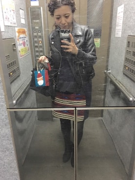 「二次会」｜「アイテム（ライダースジャケット）」を使った、ayanoさん（レディース・153cm）の秋コーディネート