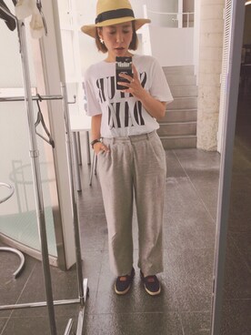 「Ray BEAMS（レイビームス）のRay BEAMS / 中折れ HAT（ハット）」を使った、ayanoさん（レディース・153cm）の春コーディネート