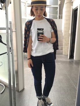 「SALON adam et rope'（サロン アダム エ ロペ）のアイテム（ハット）」を使った、ayanoさん（レディース・153cm）の夏コーディネート