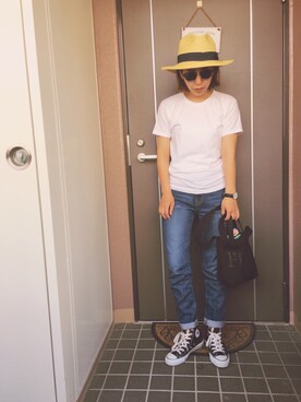 「Ray BEAMS（レイビームス）のRay BEAMS / 中折れ HAT（ハット）」を使った、ayanoさん（レディース・153cm）の夏コーディネート