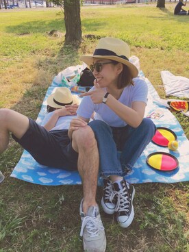 「Ray BEAMS（レイビームス）のRay BEAMS / 中折れ HAT（ハット）」を使った、ayanoさん（レディース・153cm）の夏コーディネート